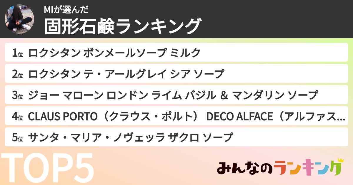 MIさんの「固形石鹸ランキング」