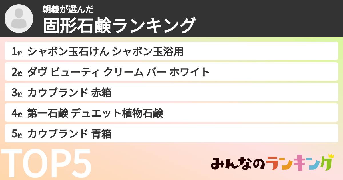 朝義さんの「固形石鹸ランキング」