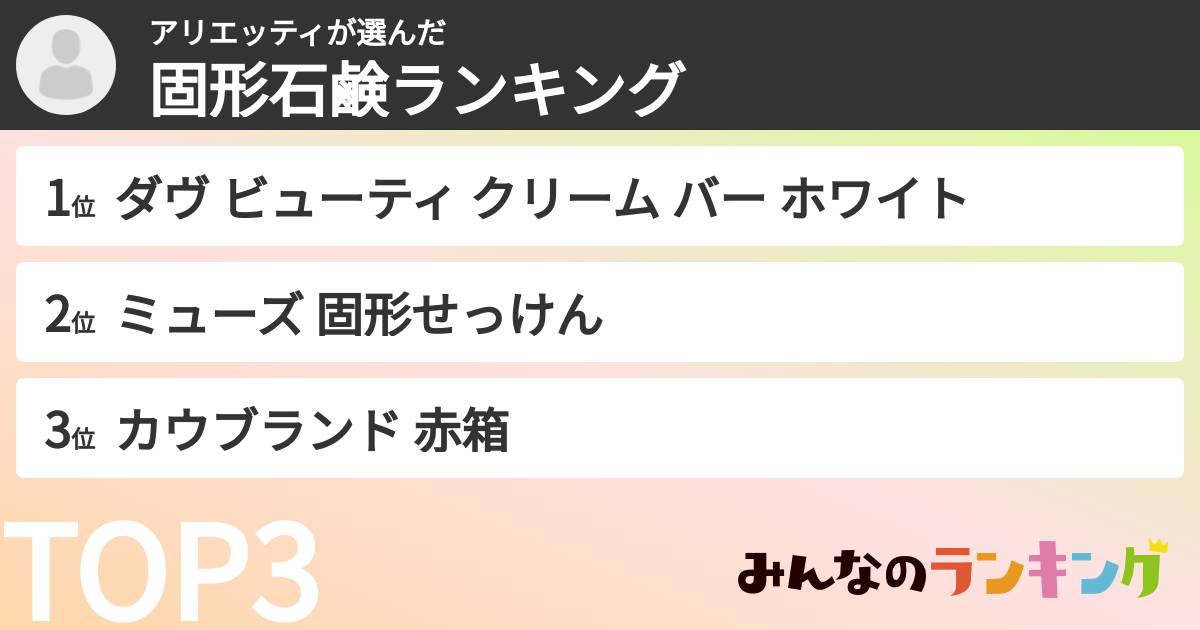 アリエッティさんの「固形石鹸ランキング」