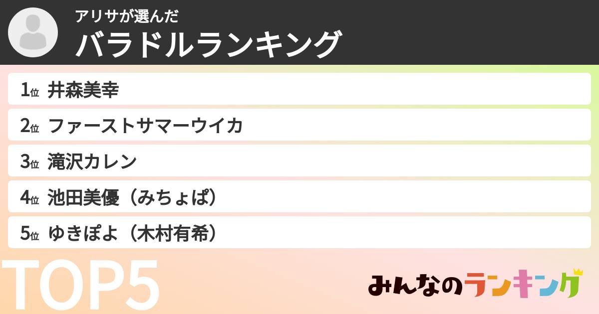 アリサさんの「バラドルランキング」