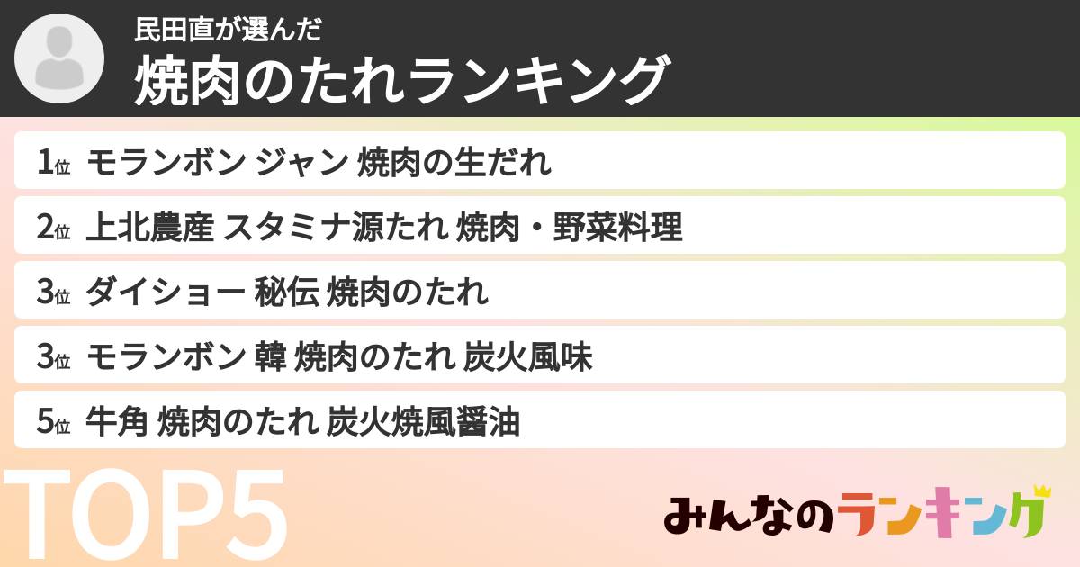 民田直さんの「焼肉のたれランキング」