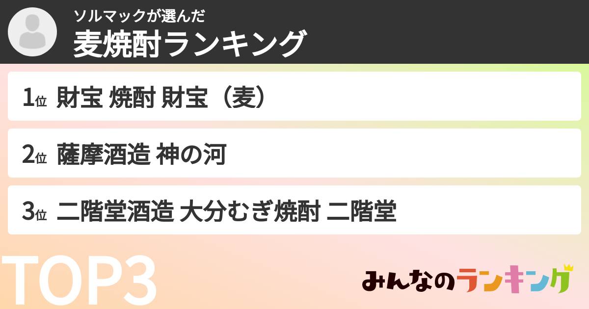 ソルマックさんの「麦焼酎ランキング」
