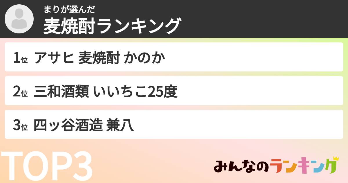 まりさんの「麦焼酎ランキング」