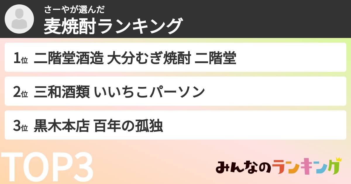 さーやさんの「麦焼酎ランキング」