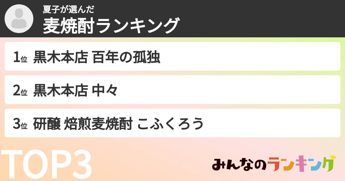 夏子さんの「麦焼酎ランキング」