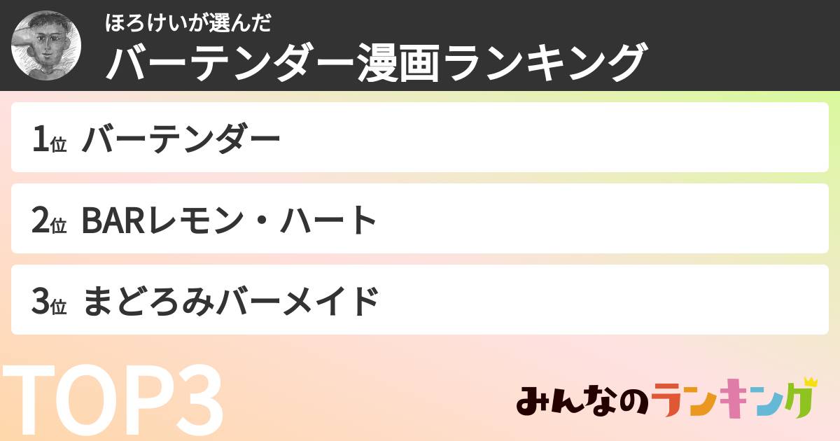 ほろけいさんの「バーテンダー漫画ランキング」