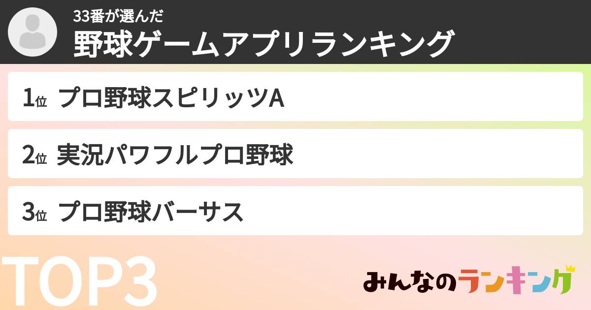 33番さんの「野球ゲームアプリランキング」