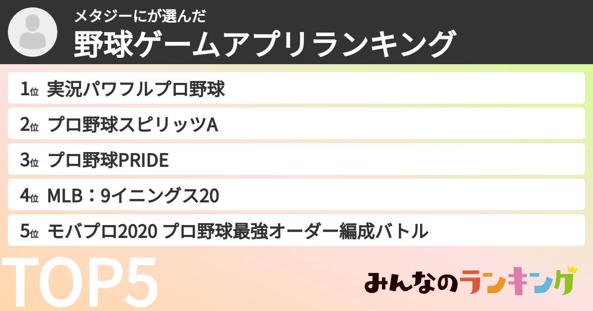 メタジーにさんの「野球ゲームアプリランキング」