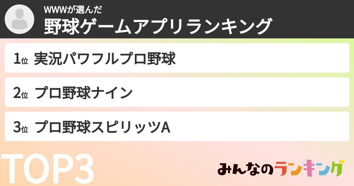 WWWさんの「野球ゲームアプリランキング」