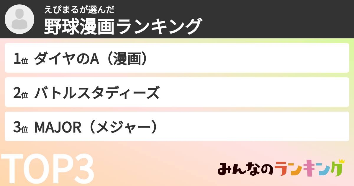 えぴまるさんの「野球漫画ランキング」