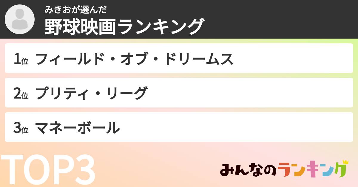 みきおさんの「野球映画ランキング」