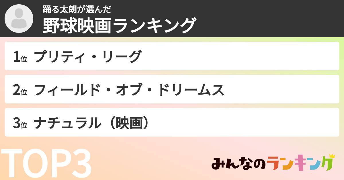 踊る太朗さんの「野球映画ランキング」