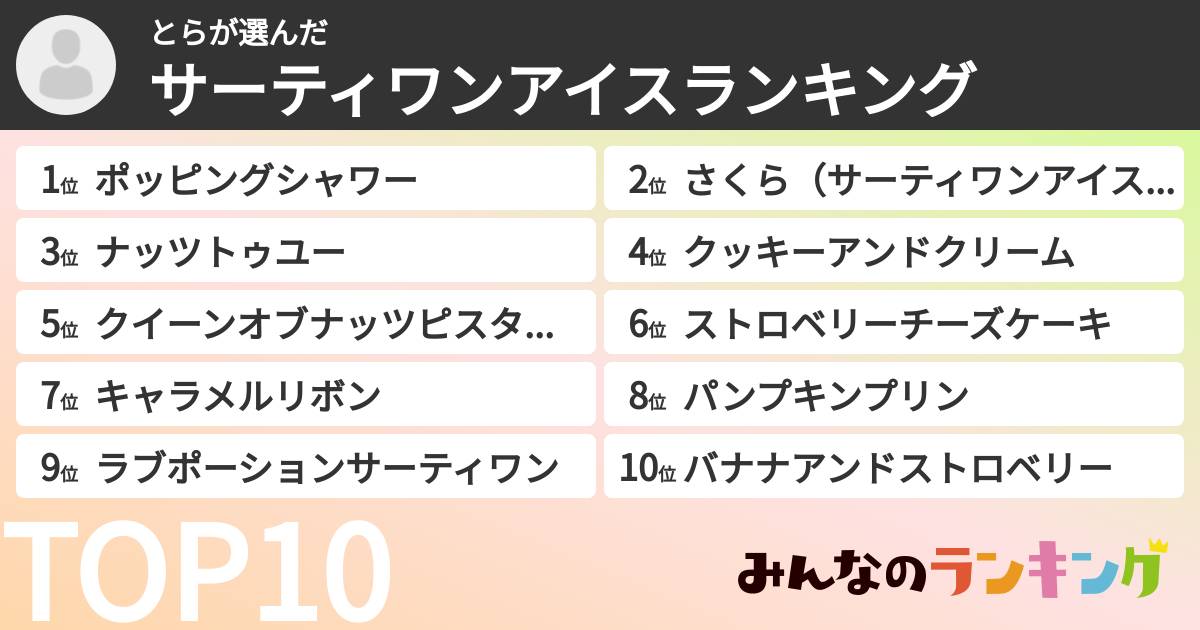 とらさんの「サーティワンアイスランキング」