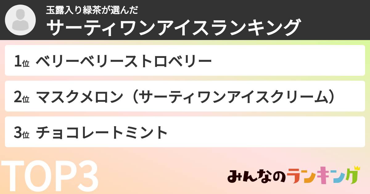 玉露入り緑茶さんの「サーティワンアイスランキング」