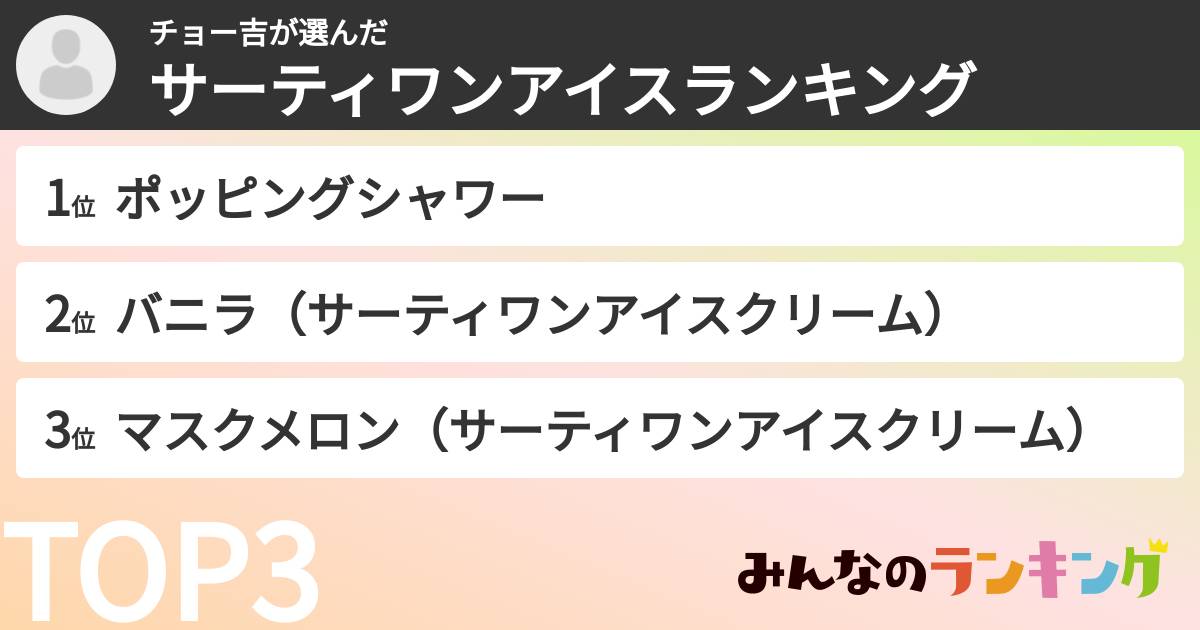 チョー吉さんの「サーティワンアイスランキング」