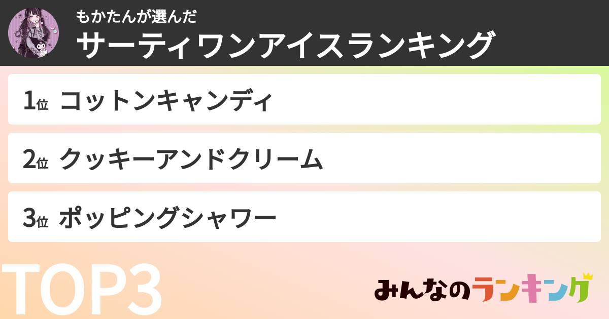 もかたんさんの「サーティワンアイスランキング」
