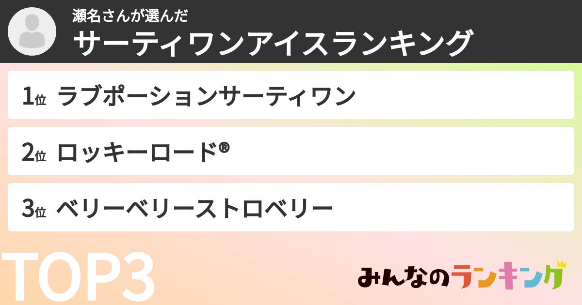 瀬名さんさんの「サーティワンアイスランキング」