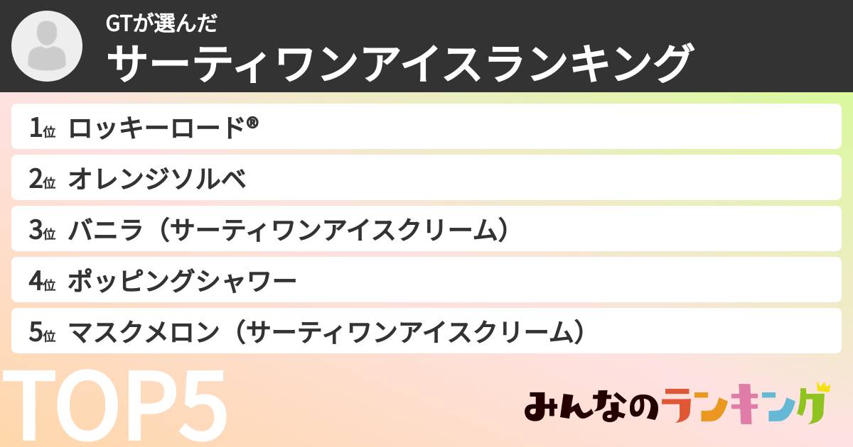 GTさんの「サーティワンアイスランキング」