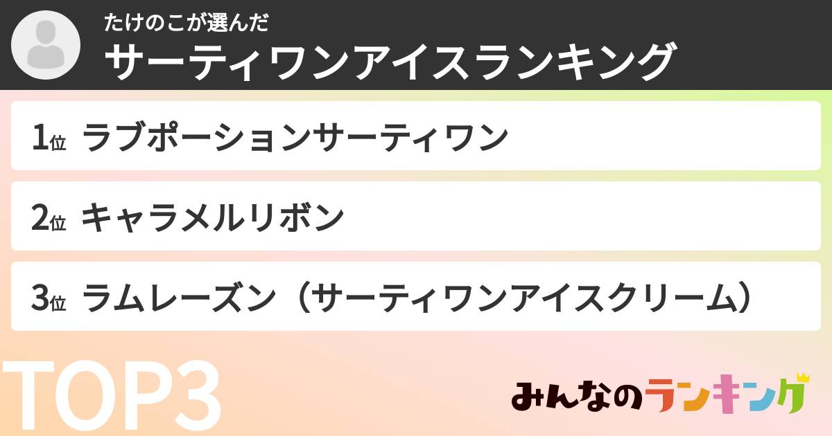 たけのこさんの「サーティワンアイスランキング」