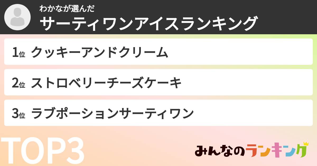 わかなさんの「サーティワンアイスランキング」