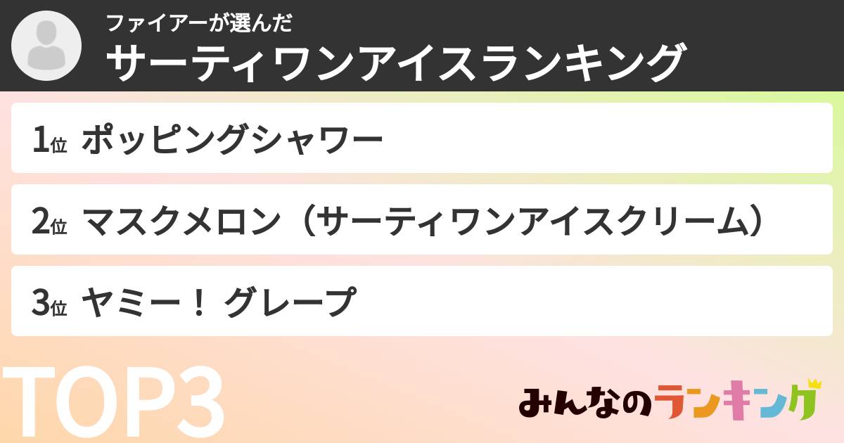 ファイアーさんの「サーティワンアイスランキング」