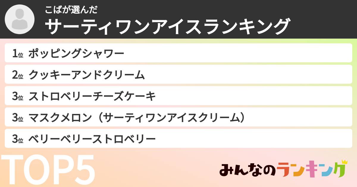 こばさんの「サーティワンアイスランキング」