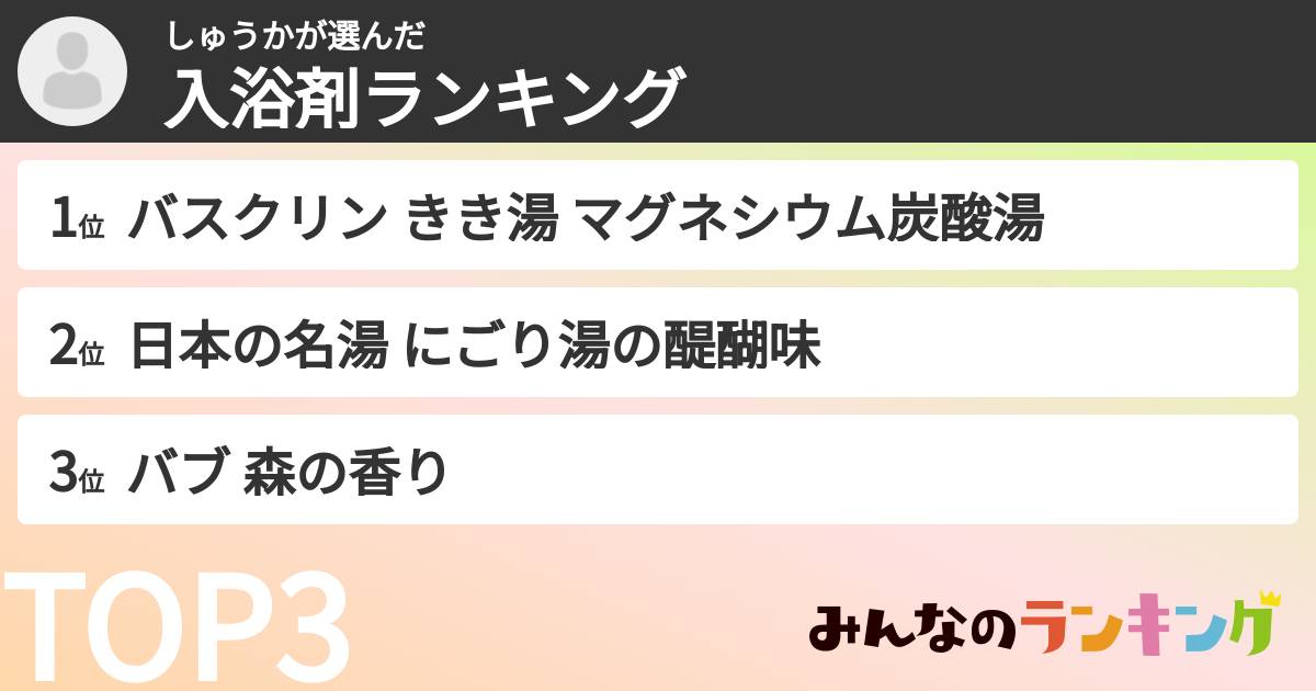 しゅうかさんの「入浴剤ランキング」