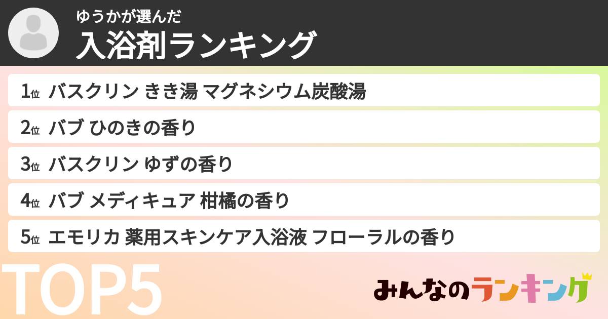 ゆうかさんの「入浴剤ランキング」