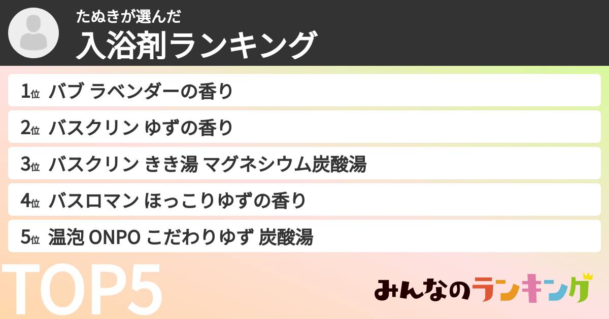 たぬきさんの「入浴剤ランキング」