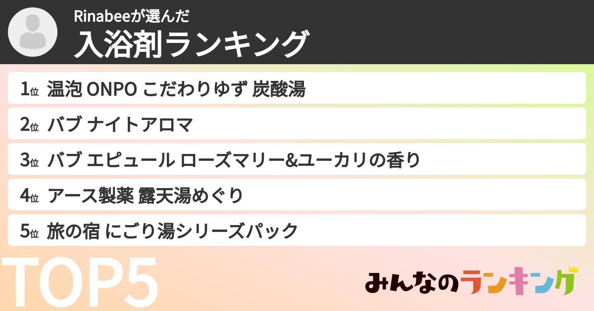Rinabeeさんの「入浴剤ランキング」