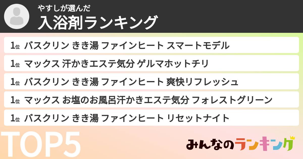 やすしさんの「入浴剤ランキング」