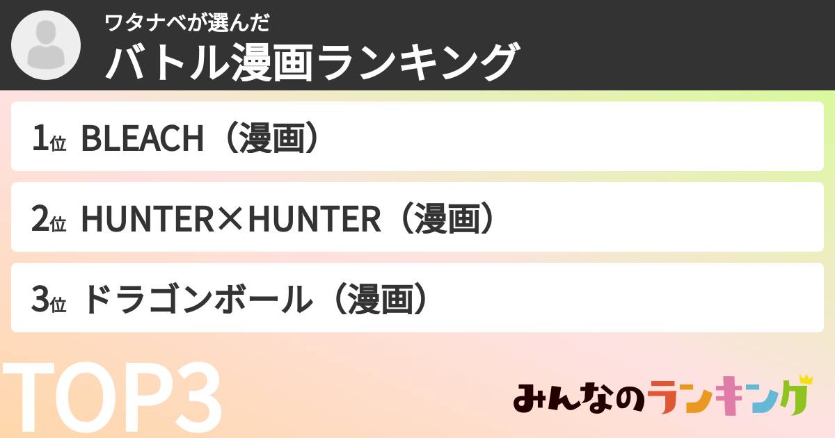 ワタナベさんの「バトル漫画ランキング」