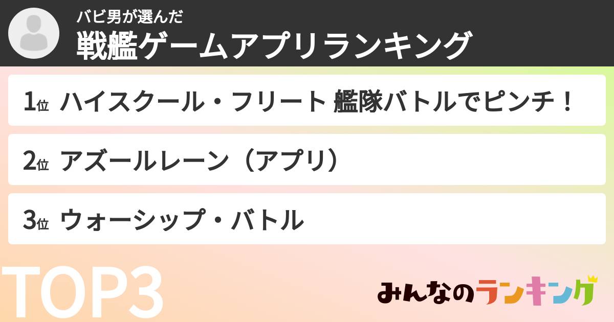 バビ男さんの「戦艦ゲームアプリランキング」