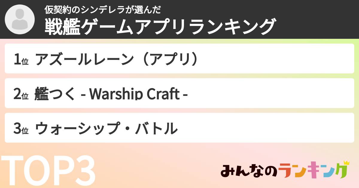 仮契約のシンデレラさんの「戦艦ゲームアプリランキング」