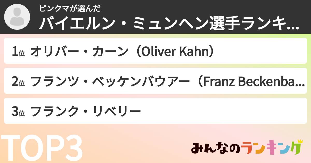 ピンクマさんの「バイエルン・ミュンヘン選手ランキング」