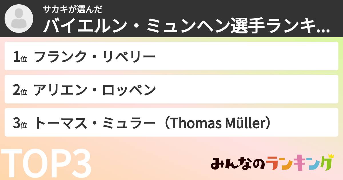 サカキさんの「バイエルン・ミュンヘン選手ランキング」