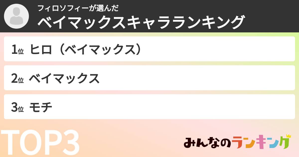 フィロソフィーさんの「ベイマックスキャラランキング」