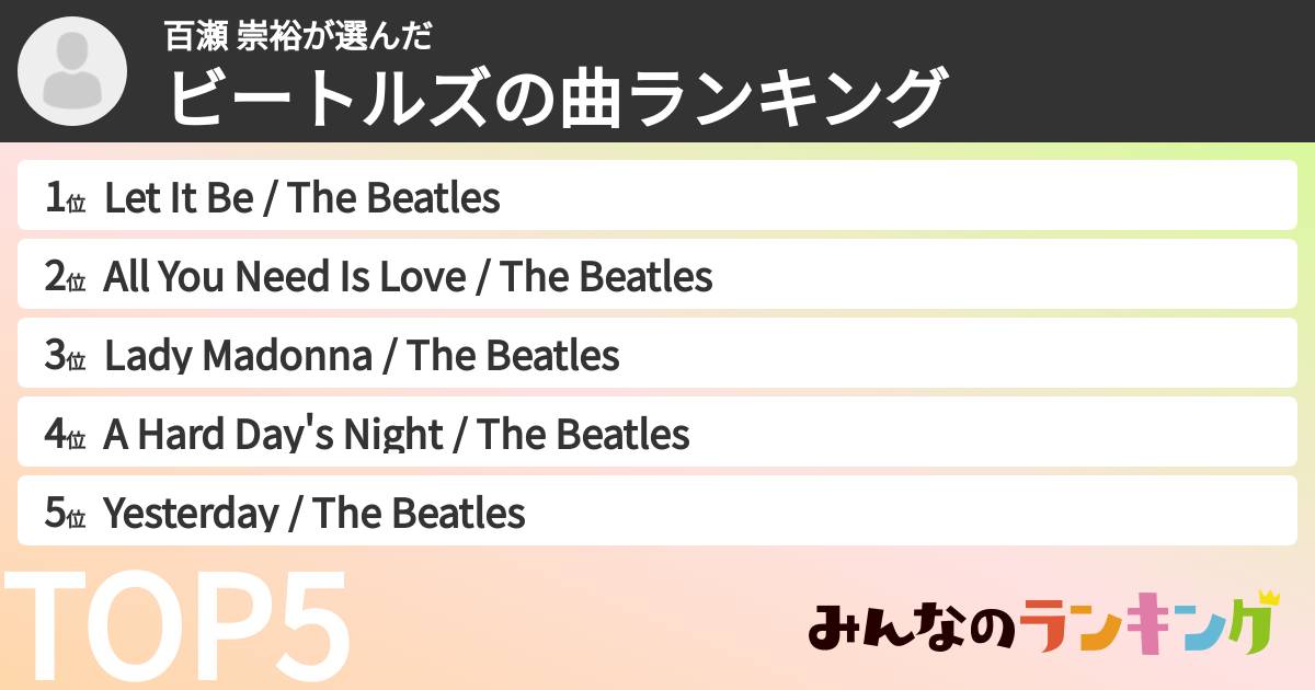 百瀬 崇裕さんの「ビートルズの曲ランキング」