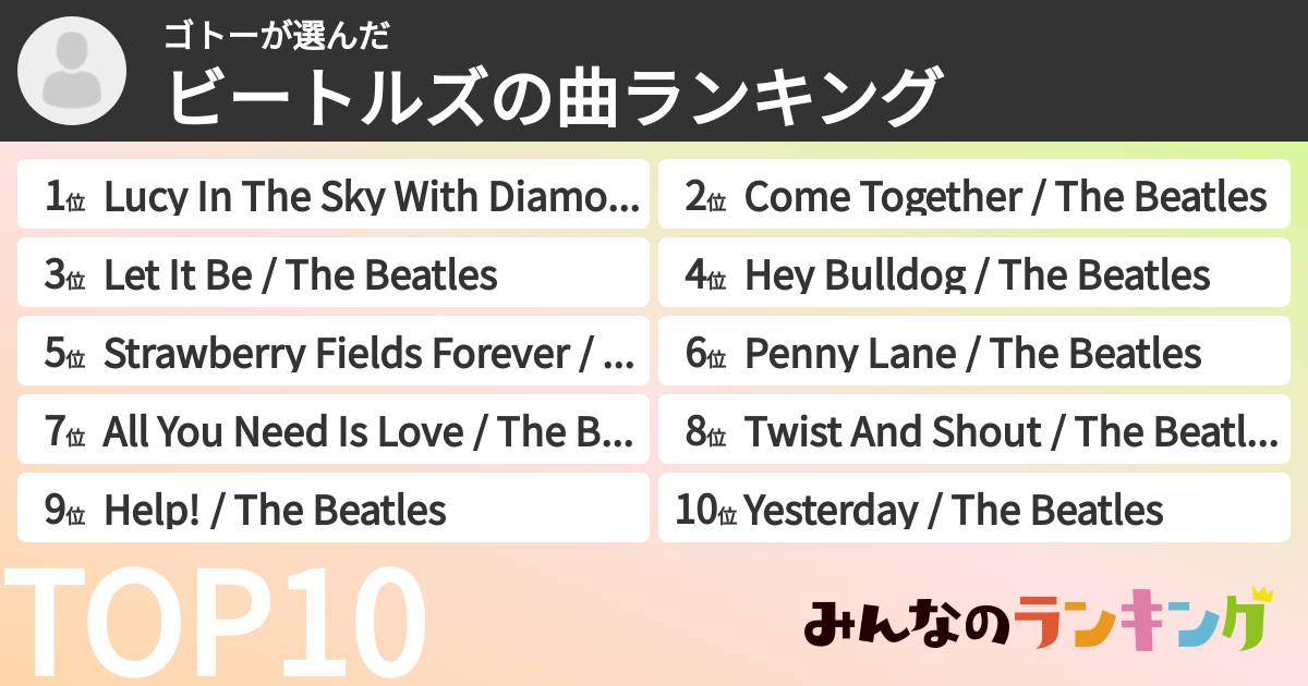 ゴトーさんの「ビートルズの曲ランキング」
