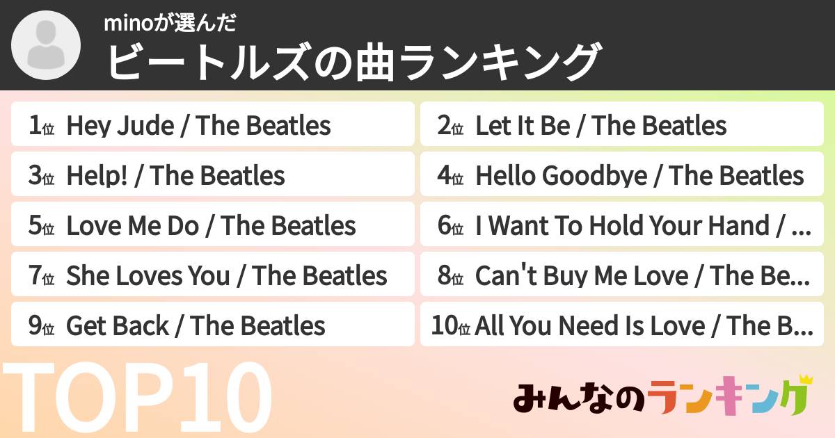 minoさんの「ビートルズの曲ランキング」