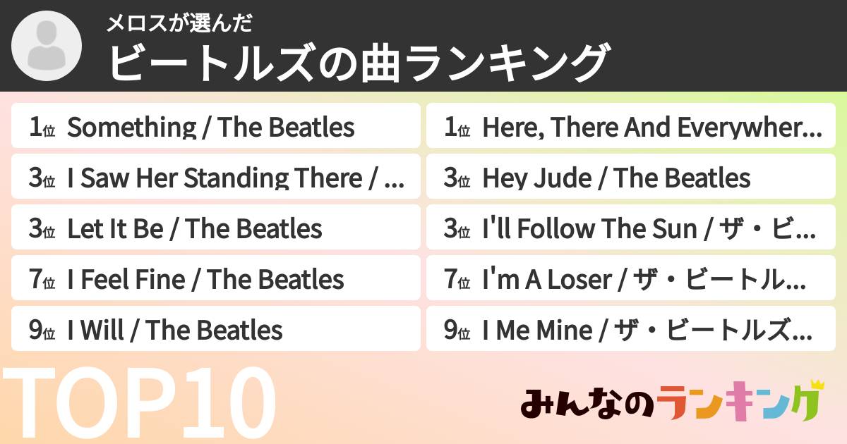 メロスさんの「ビートルズの曲ランキング」