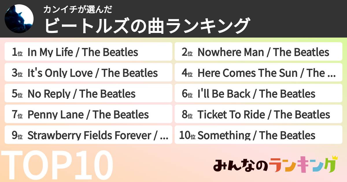 カンイチさんの「ビートルズの曲ランキング」