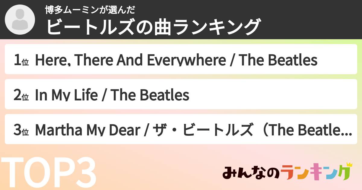 博多ムーミンさんの「ビートルズの曲ランキング」
