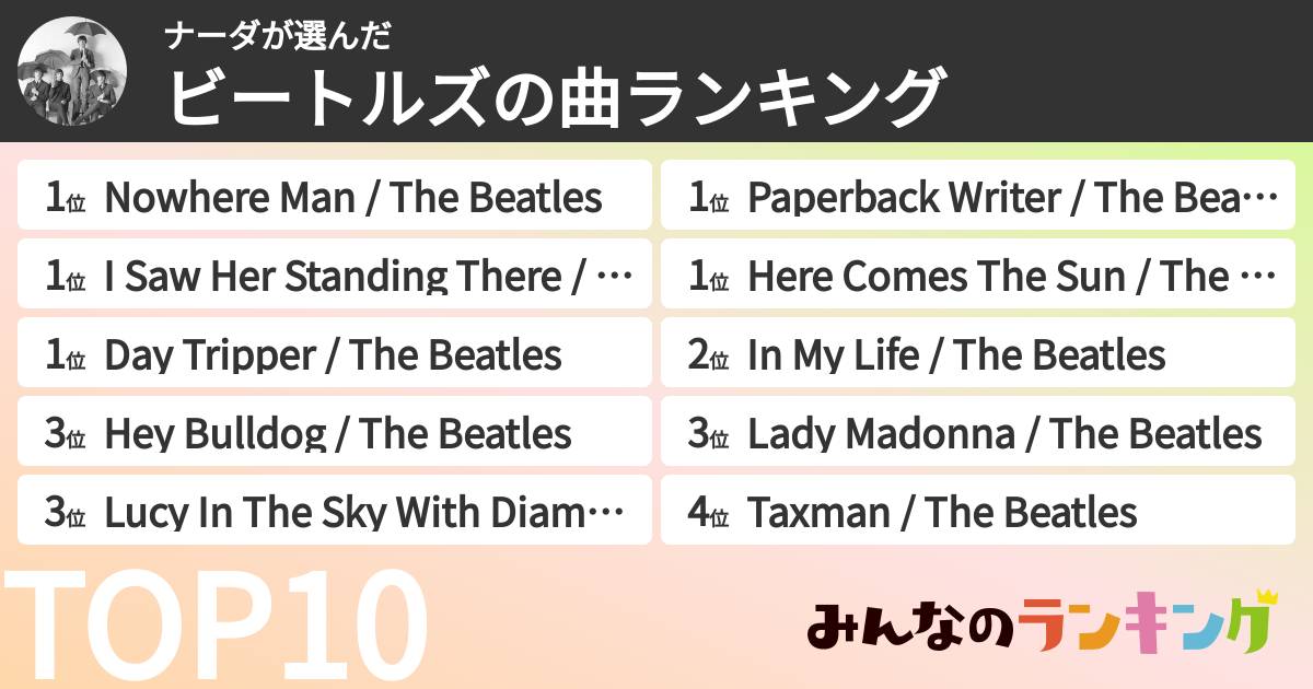 ナーダさんの「ビートルズの曲ランキング」