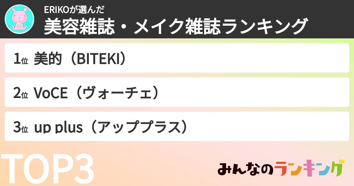 ERIKOさんの「美容雑誌・メイク雑誌ランキング」