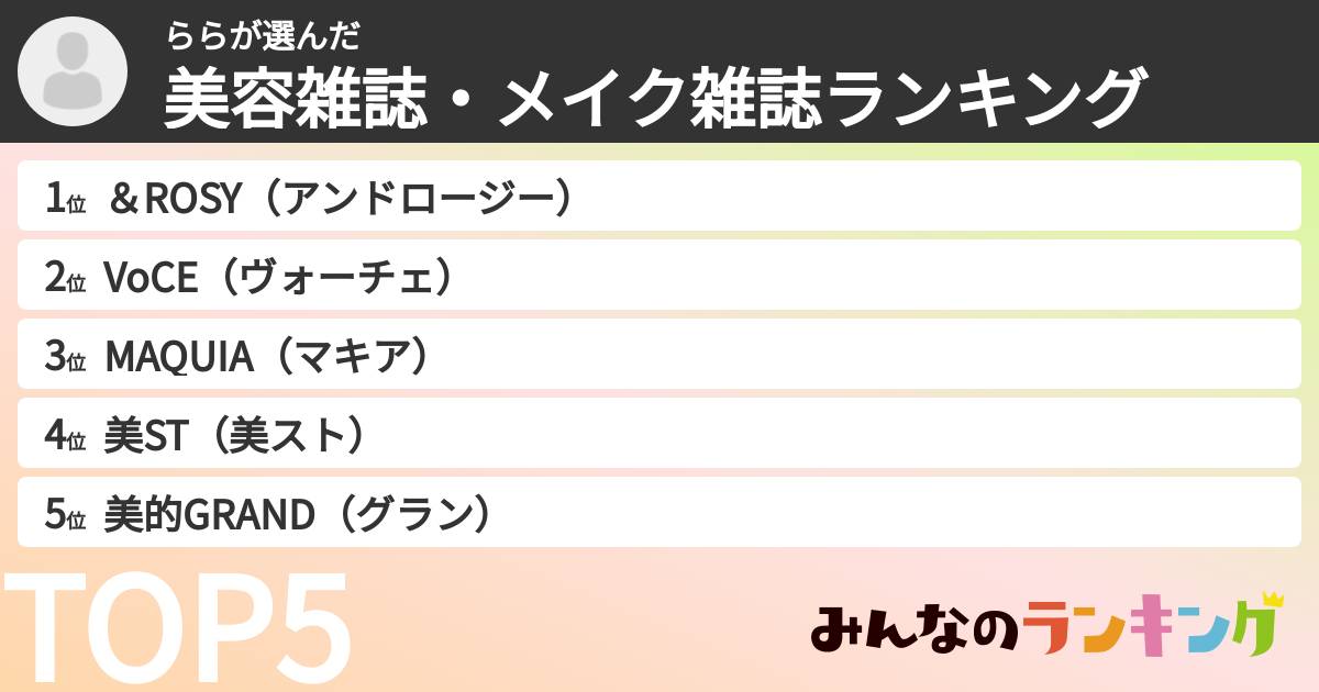 ららさんの「美容雑誌・メイク雑誌ランキング」