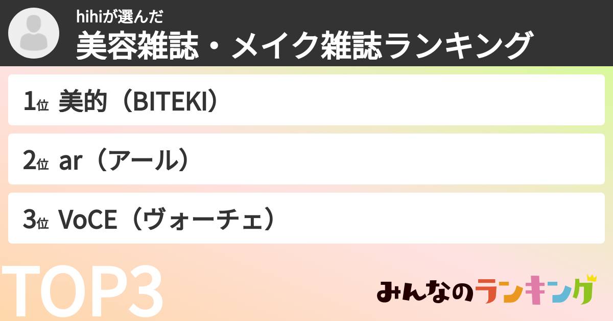 hihiさんの「美容雑誌・メイク雑誌ランキング」