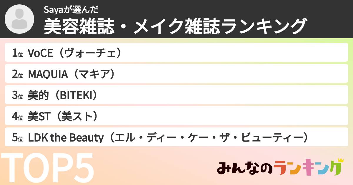 Sayaさんの「美容雑誌・メイク雑誌ランキング」