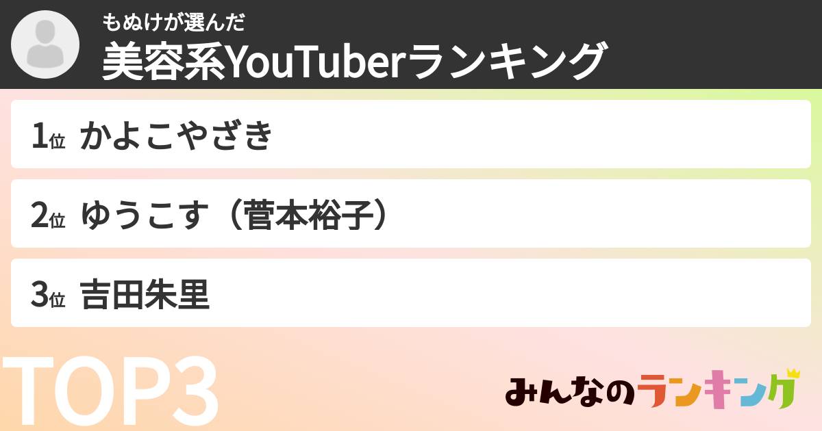 もぬけさんの「美容系YouTuberランキング」