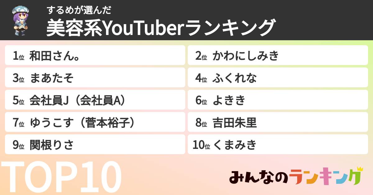 するめさんの「美容系YouTuberランキング」